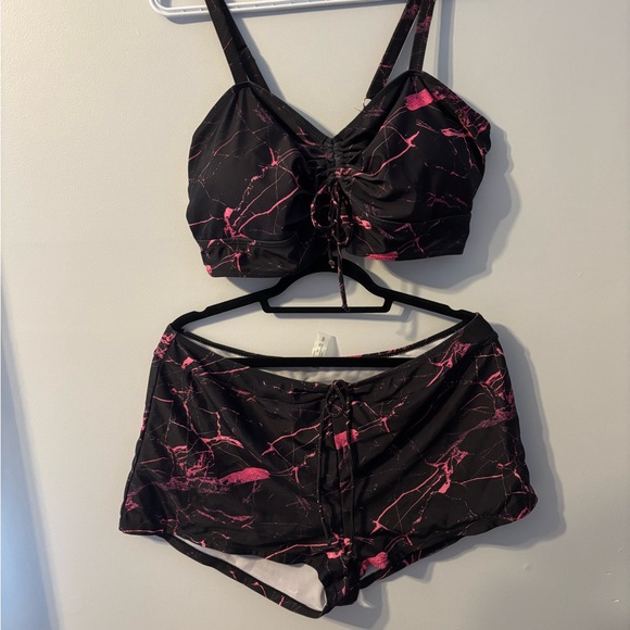 💎$8or3for$20 Source Unknown Black and Pink Marble swimsuit - Picture 1 of 4